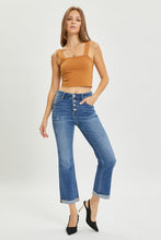 Cargar imagen en el visor de la galería, RISEN Button Fly Flared Leg Blue Denim Cropped Jeans
