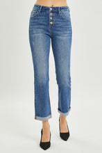 Cargar imagen en el visor de la galería, RISEN Button Fly Flared Leg Blue Denim Cropped Jeans
