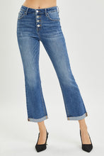 Cargar imagen en el visor de la galería, RISEN Button Fly Flared Leg Blue Denim Cropped Jeans
