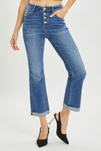 Cargar imagen en el visor de la galería, RISEN Button Fly Flared Leg Blue Denim Cropped Jeans
