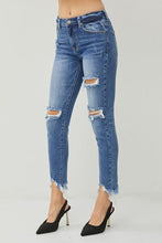 Load image into Gallery viewer, RISEN Destroyed Raw Frayed Hem Blue Denim Skinny Jeans
